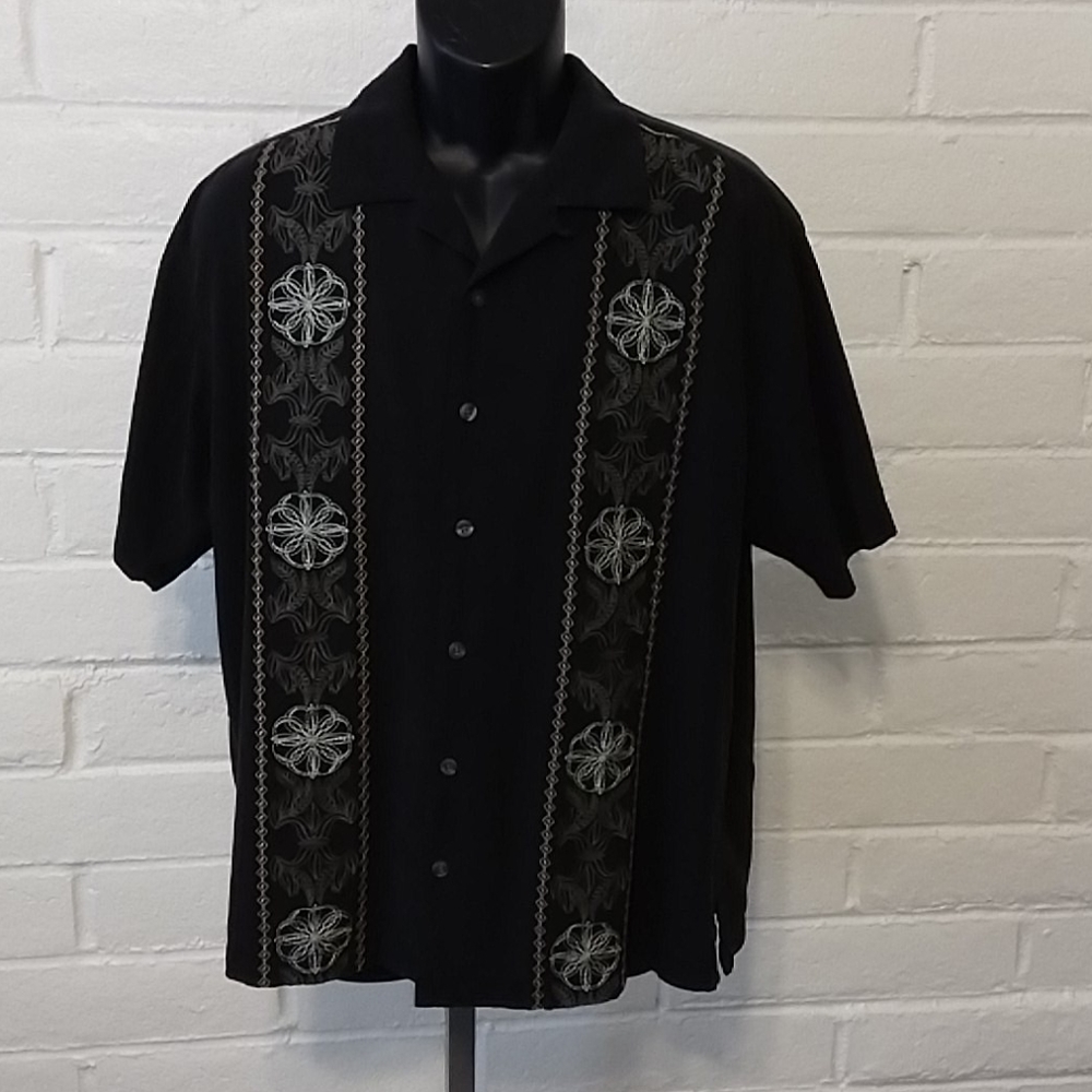 Tommy Bahama Hawaiian Shirt Large Black Silk